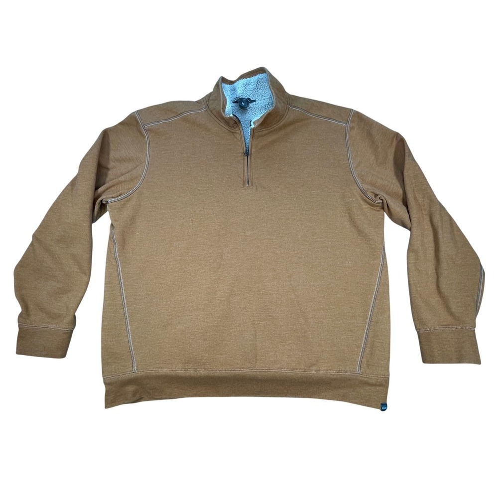Eddie Bauer Orange Quarter Zip Pullover Mens Large Sherpa Lined Collar Fleece